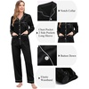 image:imageSWOMOG Satin Pjs for Women Casual Silk Pajama Set Classic Long Sleeve Sleepwear V Neck Loungewear with Pockets Nightwear Black