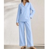 image:imageSWOMOG Women 100 Cotton Pajama Set Long Sleeve Shirts with Pockets Button Down Cute LoungewearBlue