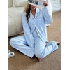 image:imageSWOMOG Women 100 Cotton Pajama Set Long Sleeve Shirts with Pockets Button Down Cute LoungewearBlue