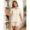 image:imageSWOMOG Women 2 Piece Pajamas Sets Short Sleeve Pj Sets Cute Printed Sleepwear Button Down Shirt with Lounge Shorts SetBeige Cherry