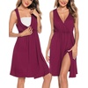 image:imageSWOMOG Women Maternity Nursing Gown and Robe Set 3 in 1 Labor Delivery Nursing Nightgown for Breastfeeding Hospital BathrobeWineberry