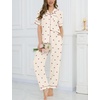 image:imageSWOMOG Womens 2 Piece Pajama Sets Shorts Sleeve Pajamas Cute Pj Set Lounge Matching Pjs Button Shirt with Long PantsBeige Cherry