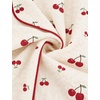 image:imageSWOMOG Womens 2 Piece Pajama Sets Shorts Sleeve Pajamas Cute Pj Set Lounge Matching Pjs Button Shirt with Long PantsBeige Cherry