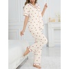 image:imageSWOMOG Womens 2 Piece Pajama Sets Shorts Sleeve Pajamas Cute Pj Set Lounge Matching Pjs Button Shirt with Long PantsBeige Cherry