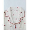 image:imageSWOMOG Womens 2 Piece Pajama Sets Shorts Sleeve Pajamas Cute Pj Set Lounge Matching Pjs Button Shirt with Long PantsBeige Cherry