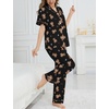 image:imageSWOMOG Womens 2 Piece Pajama Sets Shorts Sleeve Pajamas Cute Pj Set Lounge Matching Pjs Button Shirt with Long PantsBlack Brown Bear