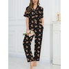 image:imageSWOMOG Womens 2 Piece Pajama Sets Shorts Sleeve Pajamas Cute Pj Set Lounge Matching Pjs Button Shirt with Long PantsBlack Brown Bear