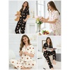 image:imageSWOMOG Womens 2 Piece Pajama Sets Shorts Sleeve Pajamas Cute Pj Set Lounge Matching Pjs Button Shirt with Long PantsBlack Brown Bear