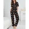 image:imageSWOMOG Womens 2 Piece Pajama Sets Shorts Sleeve Pajamas Cute Pj Set Lounge Matching Pjs Button Shirt with Long PantsBlack Brown Bear