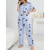 image:imageSWOMOG Womens 2 Piece Pajama Sets Shorts Sleeve Pajamas Cute Pj Set Lounge Matching Pjs Button Shirt with Long PantsBlue Butterfly