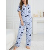 image:imageSWOMOG Womens 2 Piece Pajama Sets Shorts Sleeve Pajamas Cute Pj Set Lounge Matching Pjs Button Shirt with Long PantsBlue Butterfly