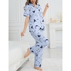 image:imageSWOMOG Womens 2 Piece Pajama Sets Shorts Sleeve Pajamas Cute Pj Set Lounge Matching Pjs Button Shirt with Long PantsBlue Butterfly
