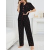 image:imageSWOMOG Womens 2 Piece Pajama Sets Shorts Sleeve Pajamas Cute Pj Set Lounge Matching Pjs Button Shirt with Long PantsCherry Black
