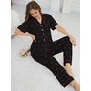 image:imageSWOMOG Womens 2 Piece Pajama Sets Shorts Sleeve Pajamas Cute Pj Set Lounge Matching Pjs Button Shirt with Long PantsCherry Black