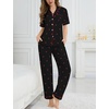 image:imageSWOMOG Womens 2 Piece Pajama Sets Shorts Sleeve Pajamas Cute Pj Set Lounge Matching Pjs Button Shirt with Long PantsCherry Black