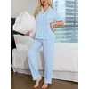 image:imageSWOMOG Womens 2 Piece Pajama Sets Shorts Sleeve Pajamas Cute Pj Set Lounge Matching Pjs Button Shirt with Long PantsLight Blue Striped