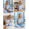 image:imageSWOMOG Womens 2 Piece Pajama Sets Shorts Sleeve Pajamas Cute Pj Set Lounge Matching Pjs Button Shirt with Long PantsLight Blue Striped