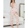 image:imageSWOMOG Womens 2 Piece Pajama Sets Shorts Sleeve Pajamas Cute Pj Set Lounge Matching Pjs Button Shirt with Long PantsPink Purple Flower