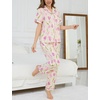 image:imageSWOMOG Womens 2 Piece Pajama Sets Shorts Sleeve Pajamas Cute Pj Set Lounge Matching Pjs Button Shirt with Long PantsPink Purple Flower