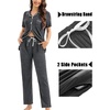 image:imageSWOMOG Womens 3pcs Button Down Pajamas Set Short Sleeve Sleepwear Bride Pj Lounge Set with Long PantsDeep Grey