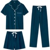 image:imageSWOMOG Womens 3pcs Button Down Pajamas Set Short Sleeve Sleepwear Bride Pj Lounge Set with Long PantsOxford Blue