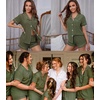 image:imageSWOMOG Womens Button Down Pajamas Set Short Sleeve Sleepwear Bride Soft Pj Lounge Sets XS3XLArmy Green