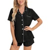 image:imageSWOMOG Womens Button Down Pajamas Set Short Sleeve Sleepwear Bride Soft Pj Lounge Sets XS3XLBlack Grey