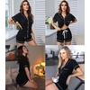image:imageSWOMOG Womens Button Down Pajamas Set Short Sleeve Sleepwear Bride Soft Pj Lounge Sets XS3XLBlack Piping Trim
