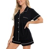 image:imageSWOMOG Womens Button Down Pajamas Set Short Sleeve Sleepwear Bride Soft Pj Lounge Sets XS3XLBlack Piping Trim