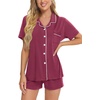 image:imageSWOMOG Womens Button Down Pajamas Set Short Sleeve Sleepwear Bride Soft Pj Lounge Sets XS3XLBurgundy