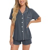 image:imageSWOMOG Womens Button Down Pajamas Set Short Sleeve Sleepwear Bride Soft Pj Lounge Sets XS3XLCharcoal
