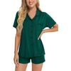 image:imageSWOMOG Womens Button Down Pajamas Set Short Sleeve Sleepwear Bride Soft Pj Lounge Sets XS3XLChristmas Green