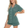 image:imageSWOMOG Womens Button Down Pajamas Set Short Sleeve Sleepwear Bride Soft Pj Lounge Sets XS3XLDark Green