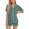 image:imageSWOMOG Womens Button Down Pajamas Set Short Sleeve Sleepwear Bride Soft Pj Lounge Sets XS3XLDark Green