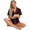 image:imageSWOMOG Womens Button Down Pajamas Set Short Sleeve Sleepwear Bride Soft Pj Lounge Sets XS3XLDeep Grape Purple