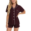 image:imageSWOMOG Womens Button Down Pajamas Set Short Sleeve Sleepwear Bride Soft Pj Lounge Sets XS3XLDeep Grape Purple