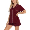 image:imageSWOMOG Womens Button Down Pajamas Set Short Sleeve Sleepwear Bride Soft Pj Lounge Sets XS3XLDeep Wine Red