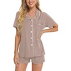 image:imageSWOMOG Womens Button Down Pajamas Set Short Sleeve Sleepwear Bride Soft Pj Lounge Sets XS3XLEcru