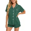 image:imageSWOMOG Womens Button Down Pajamas Set Short Sleeve Sleepwear Bride Soft Pj Lounge Sets XS3XLGreen Feature Stripe
