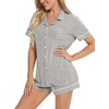 image:imageSWOMOG Womens Button Down Pajamas Set Short Sleeve Sleepwear Bride Soft Pj Lounge Sets XS3XLGrey Piping Trim
