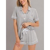 image:imageSWOMOG Womens Button Down Pajamas Set Short Sleeve Sleepwear Bride Soft Pj Lounge Sets XS3XLGrey Piping Trim