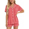 image:imageSWOMOG Womens Button Down Pajamas Set Short Sleeve Sleepwear Bride Soft Pj Lounge Sets XS3XLHeathered Pink