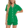 image:imageSWOMOG Womens Button Down Pajamas Set Short Sleeve Sleepwear Bride Soft Pj Lounge Sets XS3XLKelly Green