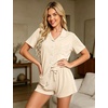 image:imageSWOMOG Womens Button Down Pajamas Set Short Sleeve Sleepwear Bride Soft Pj Lounge Sets XS3XLKhaki