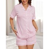 image:imageSWOMOG Womens Button Down Pajamas Set Short Sleeve Sleepwear Bride Soft Pj Lounge Sets XS3XLLight Pink1