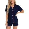 image:imageSWOMOG Womens Button Down Pajamas Set Short Sleeve Sleepwear Bride Soft Pj Lounge Sets XS3XLNavy Blue