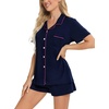 image:imageSWOMOG Womens Button Down Pajamas Set Short Sleeve Sleepwear Bride Soft Pj Lounge Sets XS3XLNavy Blue