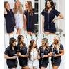 image:imageSWOMOG Womens Button Down Pajamas Set Short Sleeve Sleepwear Bride Soft Pj Lounge Sets XS3XLNavy Blue White