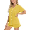 image:imageSWOMOG Womens Button Down Pajamas Set Short Sleeve Sleepwear Bride Soft Pj Lounge Sets XS3XLPale Yellow