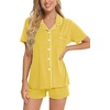 image:imageSWOMOG Womens Button Down Pajamas Set Short Sleeve Sleepwear Bride Soft Pj Lounge Sets XS3XLPale Yellow